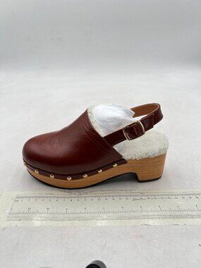 Brown Fur Women's Closed Toe Studded Platform Slingback Block Heels Pumps